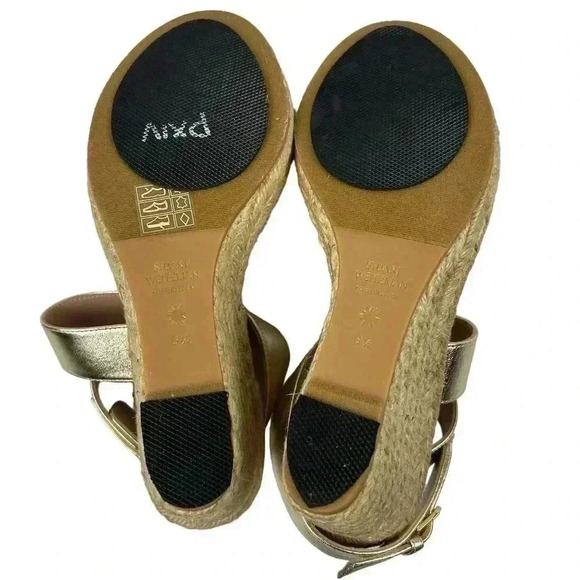 Stuart Weitzman Women's Gold Lexia Espadrille Wedge Sandals Size 6.5 Summer - Picture 13 of 15